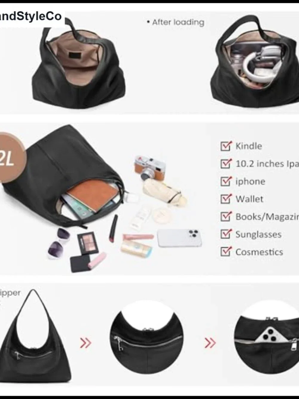 Full Grain Leather Slouchy Hobo Shoulder Bag for Women
